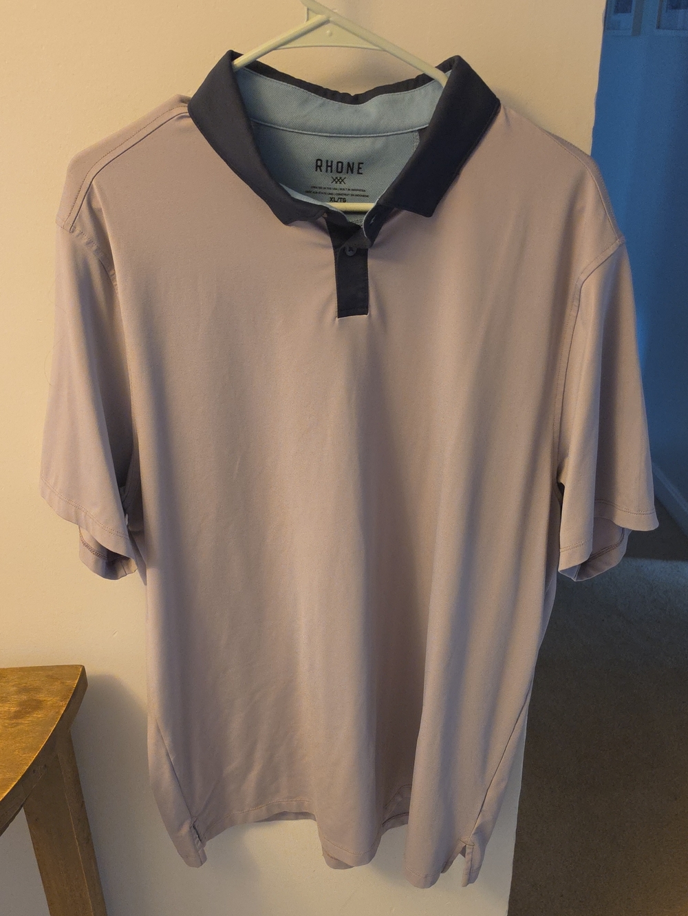 RHONE Men's Polo in Light Lavender with Black Collar